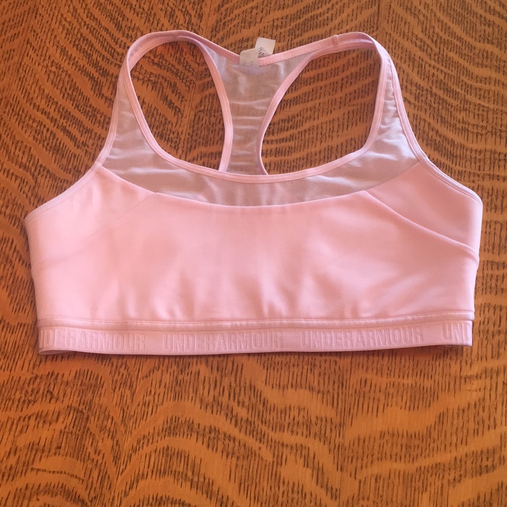 Under Armour pink mesh compression sports bra